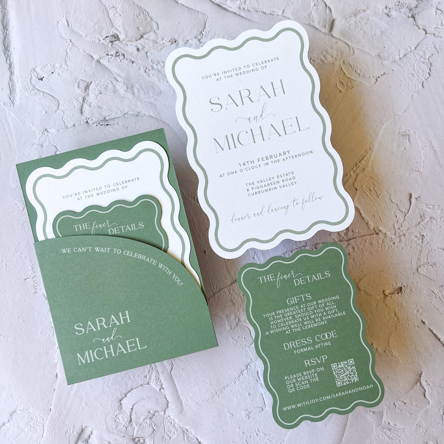 Allure Wave Pocket Arch Invitation Sage Green