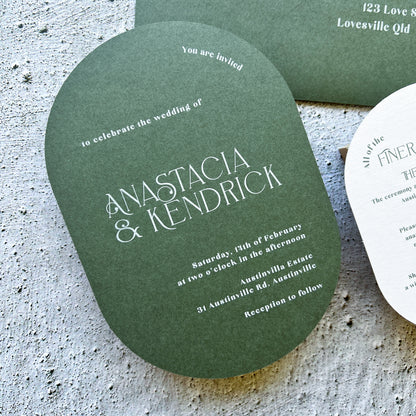 Anastacia Green Oval Wedding Invitation Suite