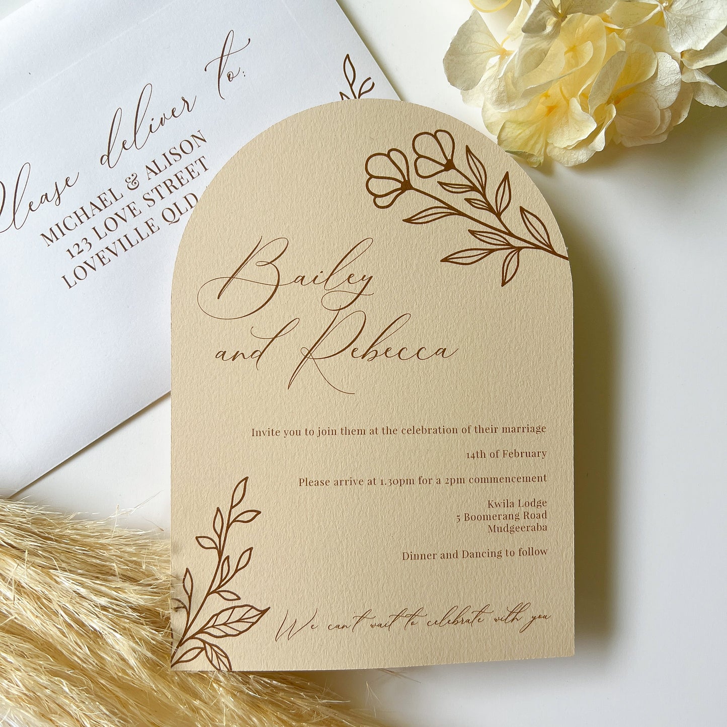 Botanical Invitation Set Neutrals - Arch Invite and Details / RSVP Card