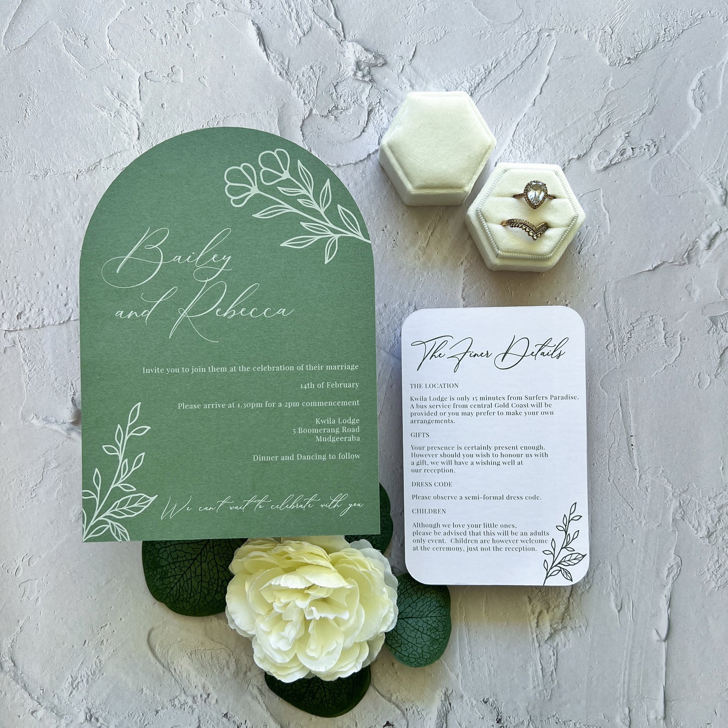 Botanical Invitation Set Sage Green - Arch Invite and Details / RSVP Card