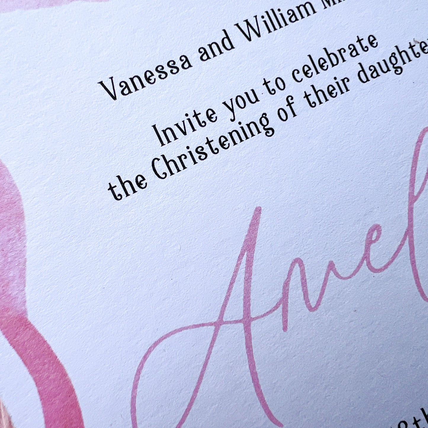 Pink Bow Christening, Baptism, Baby Shower, First Birthday Invitation