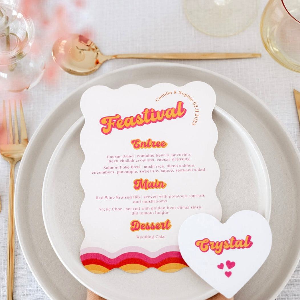 Vivid Vibes Wave Menu / Heart Place Cards