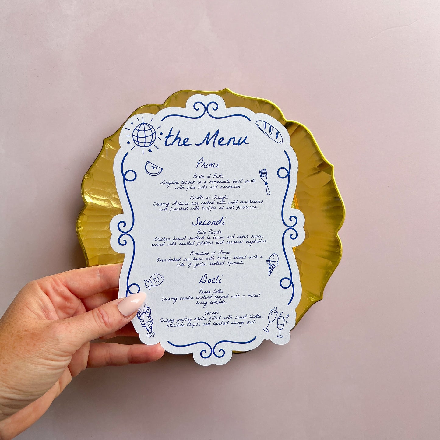 Capri Menu Blue and White Wedding or Event Place Cards and Menus