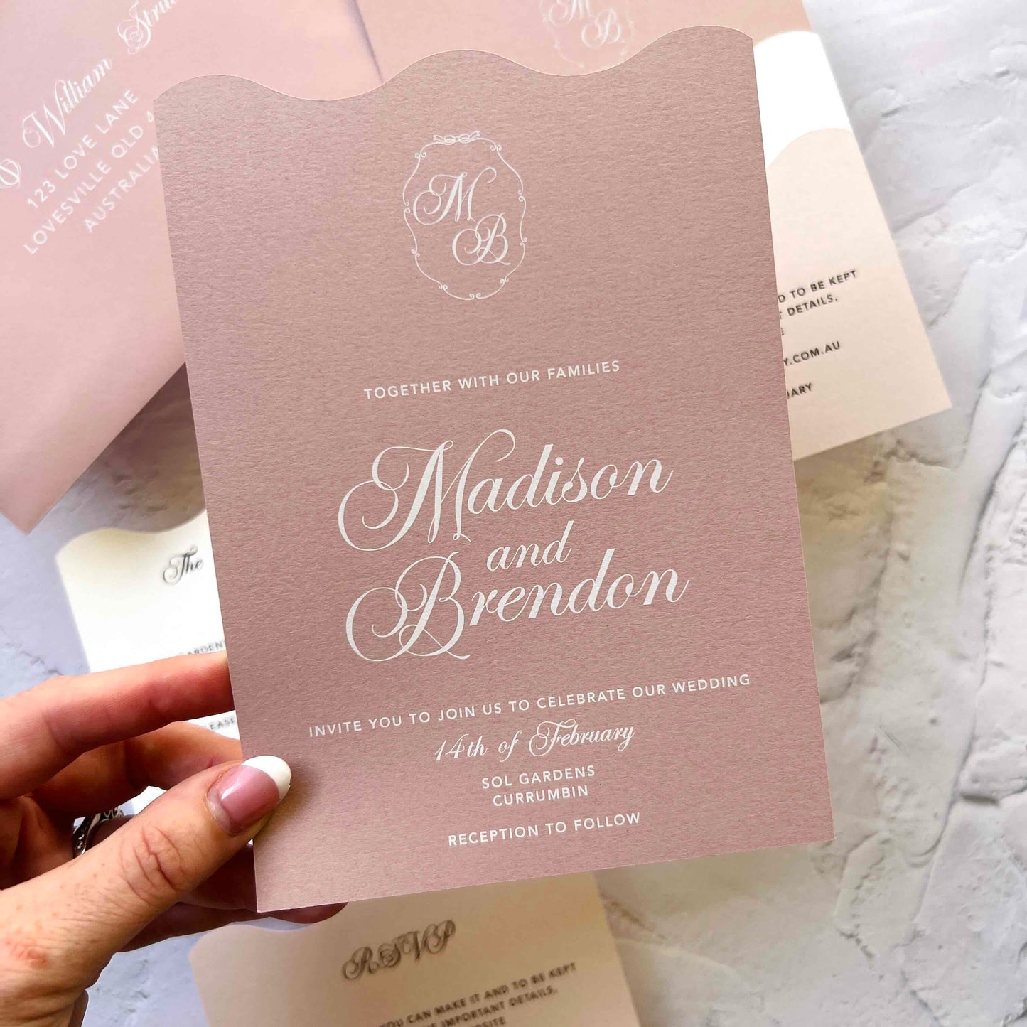 Harmonious Wavy Layered Wedding Invitation Suite- Dusty Pinks