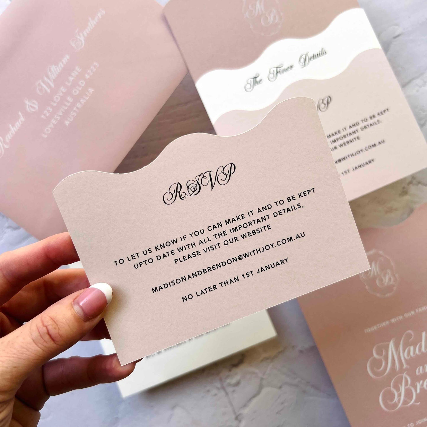 Harmonious Wavy Layered Wedding Invitation Suite- Dusty Pinks