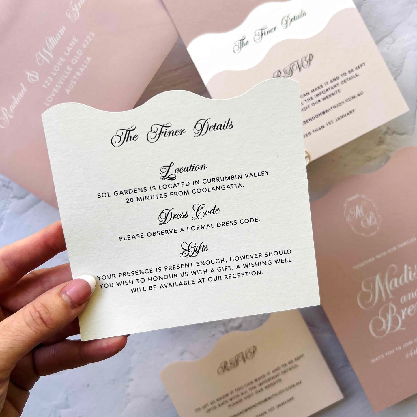 Harmonious Wavy Layered Wedding Invitation Suite- Dusty Pinks