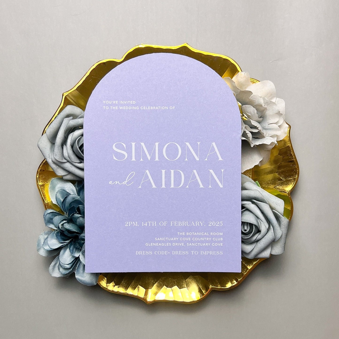 Dusty Blue Arch Wedding Invitation