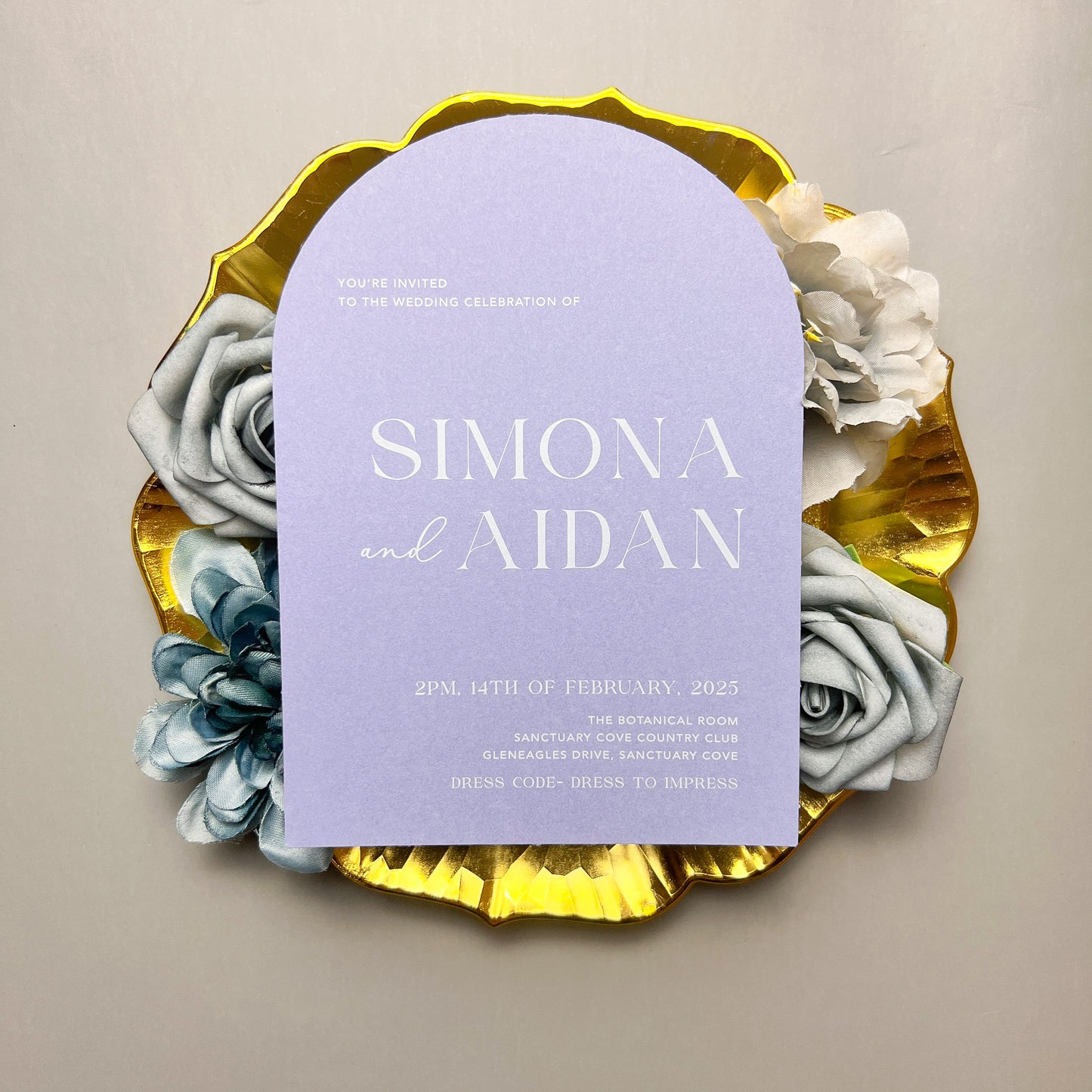 Dusty Blue Arch Wedding Invitation