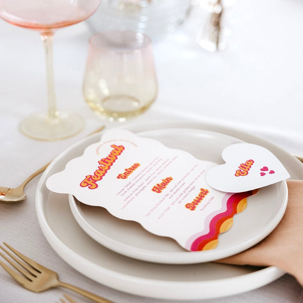 Vivid Vibes Wave Menu / Heart Place Cards