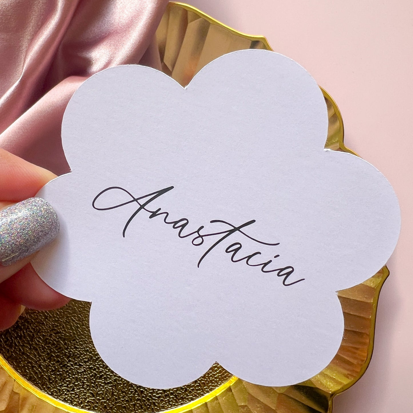 Flower Shape Place Card - choose your colour - choose your font