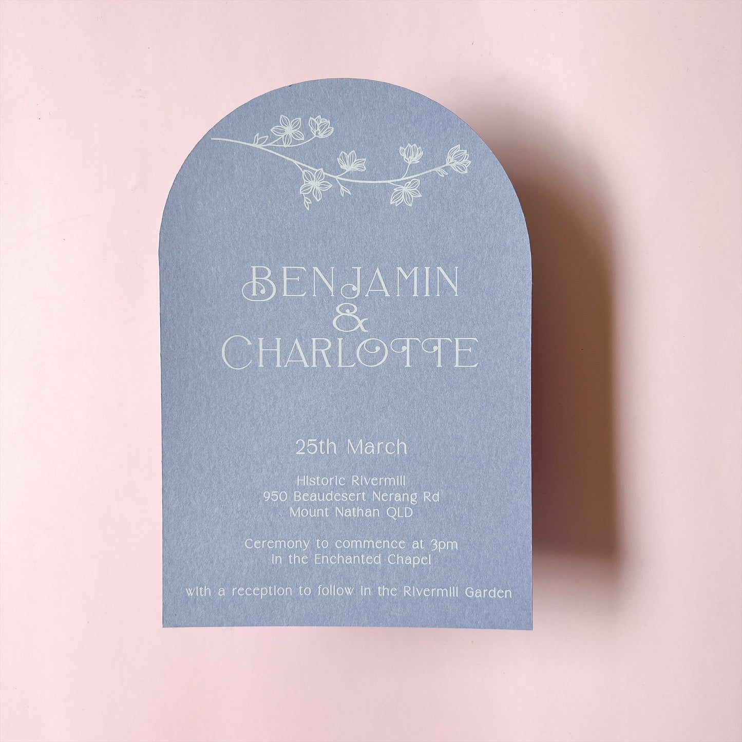 Happily Ever After Wave Pocket Arch Invitation Dusty Blue and Blush Pink or choose your colours