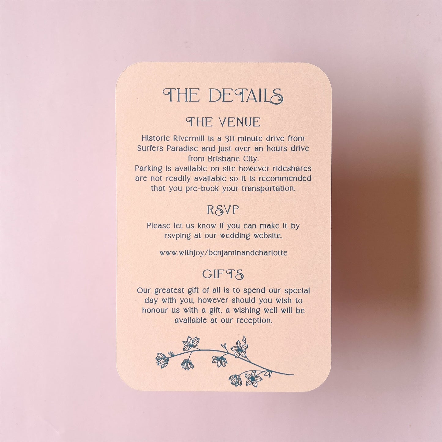 Happily Ever After Wave Pocket Arch Invitation Dusty Blue and Blush Pink