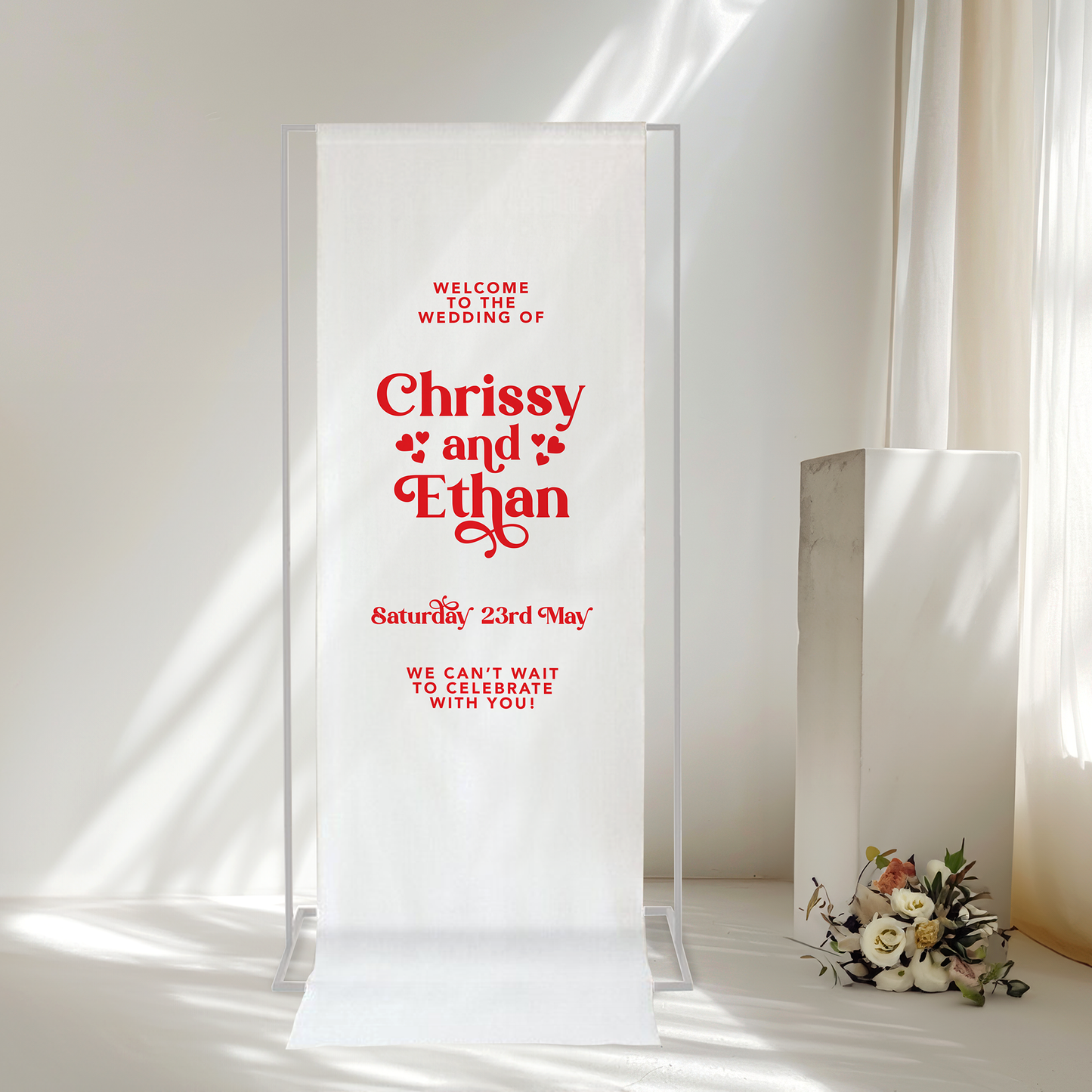 Heartbeats Fabric Wedding Welcome Sign