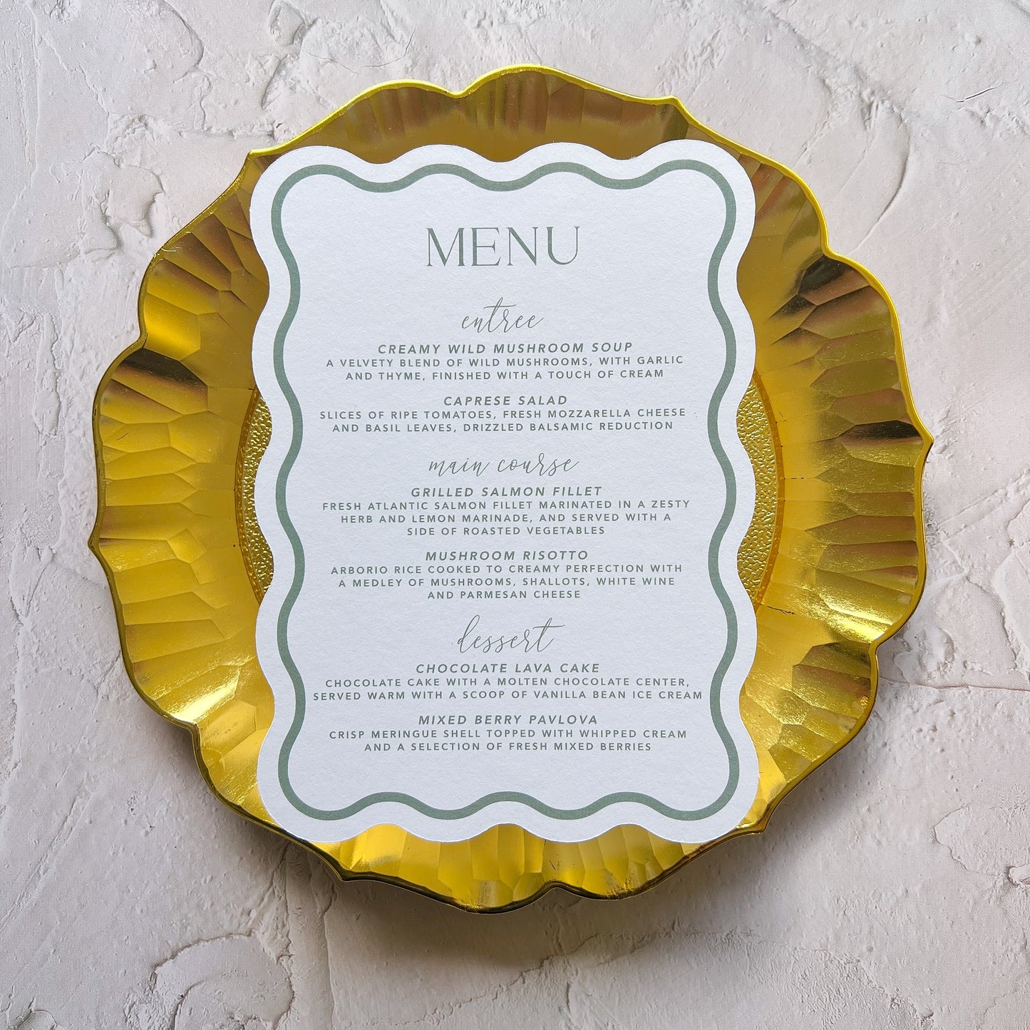 Allure Wave Menu / Wedding or Event Place Cards and Menus- Choose your colours