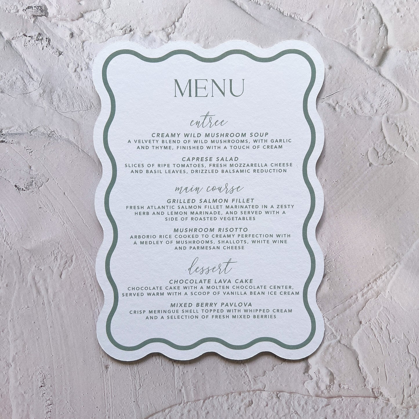 Allure Wave Menu / Wedding or Event Place Cards and Menus- Choose your colours