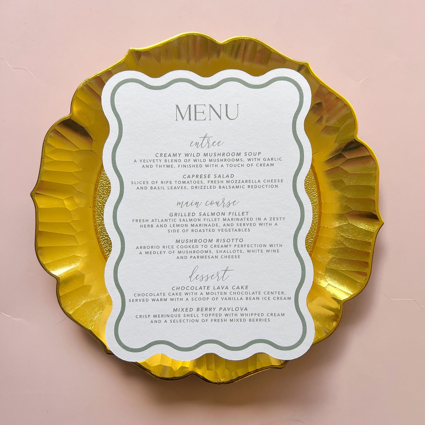 Allure Wave Menu / Wedding or Event Place Cards and Menus- Choose your colours
