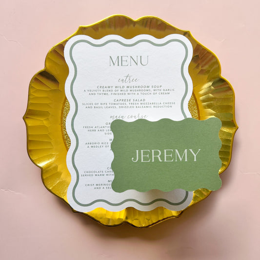 Allure Wave Menu  / Wedding or Event Place Cards and Menus- Choose your colours