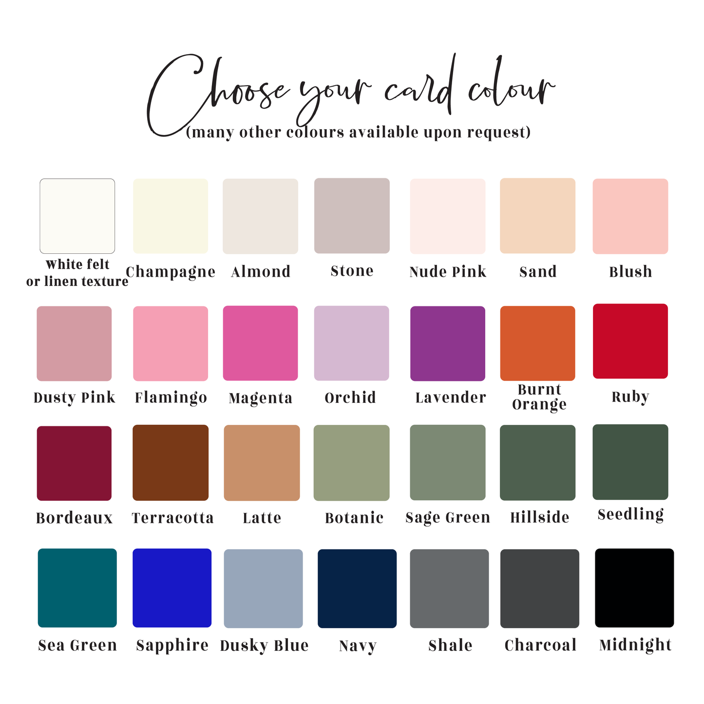 Inhouse printing colour chart