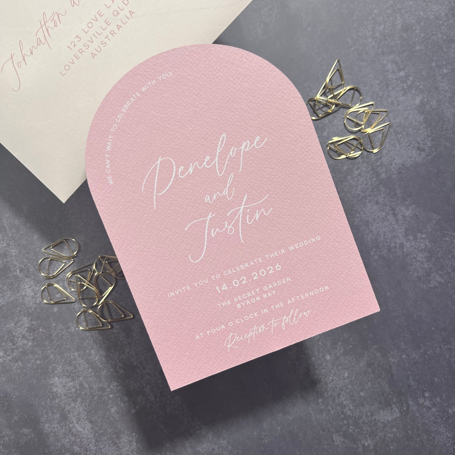 Whimsical Dusty Pink Layered Arch Invitation Set