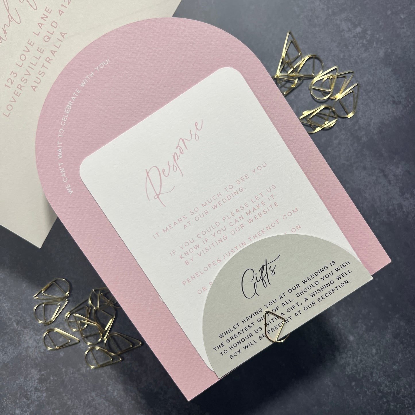 Whimsical Dusty Pink Layered Arch Invitation Set