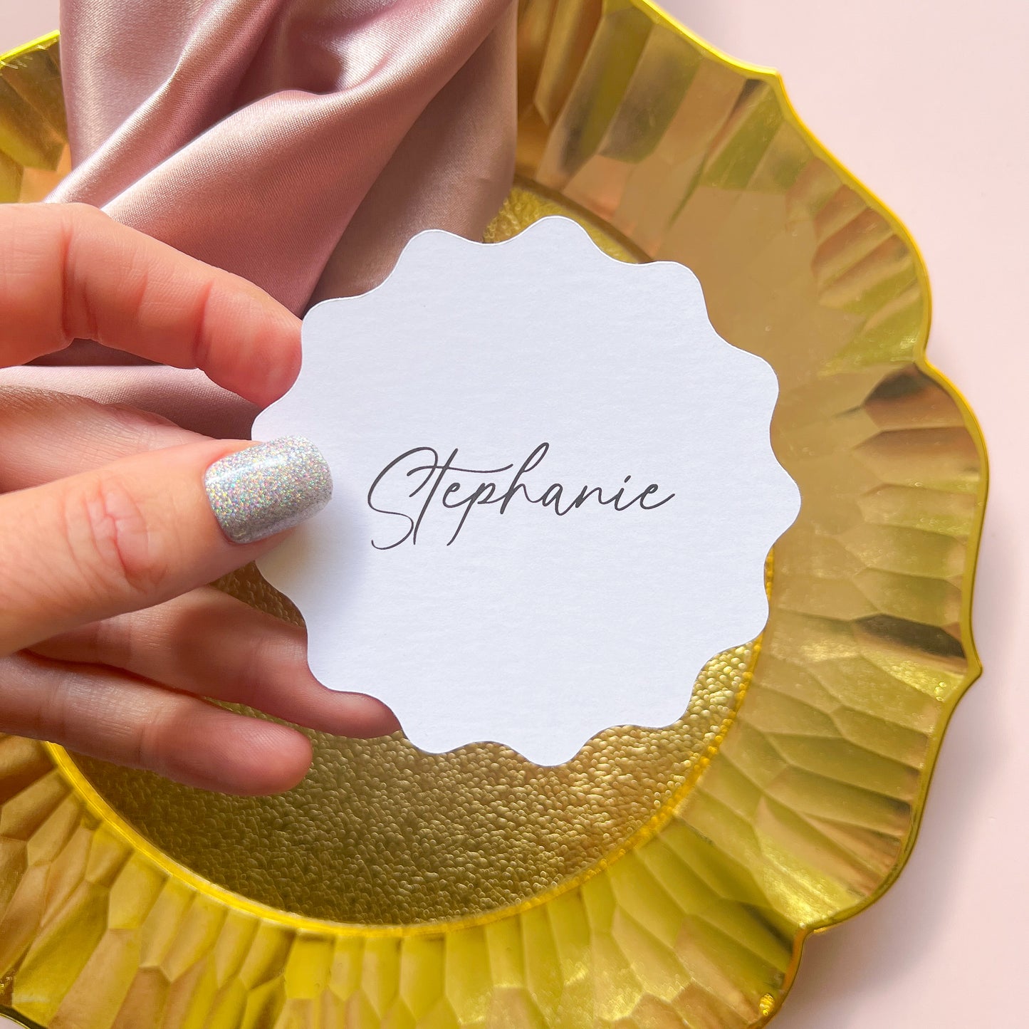 Wavy Circle Shape Place Card - choose your colour - choose your font