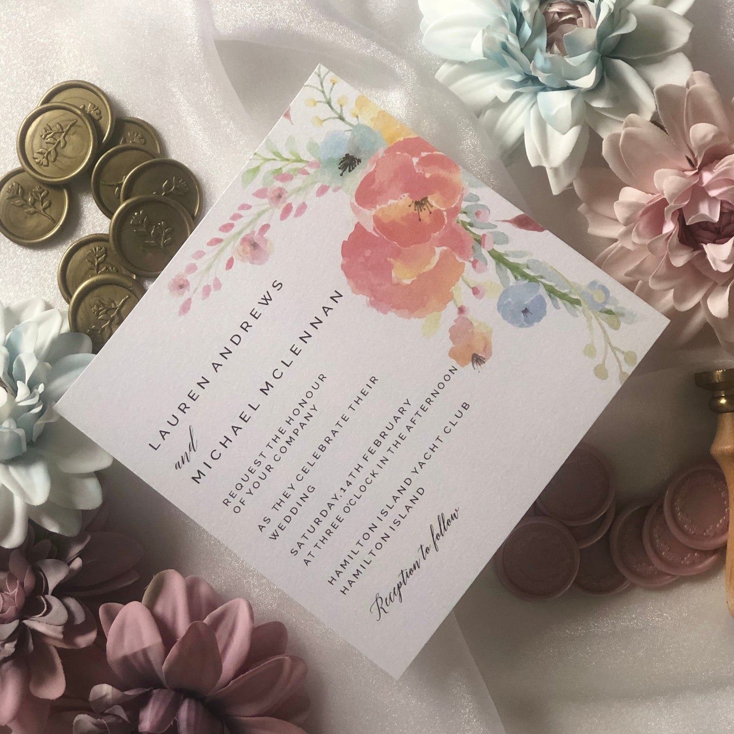 Lauren Rustic Watercolour Flower Wedding Invitation - Glitzy Prints