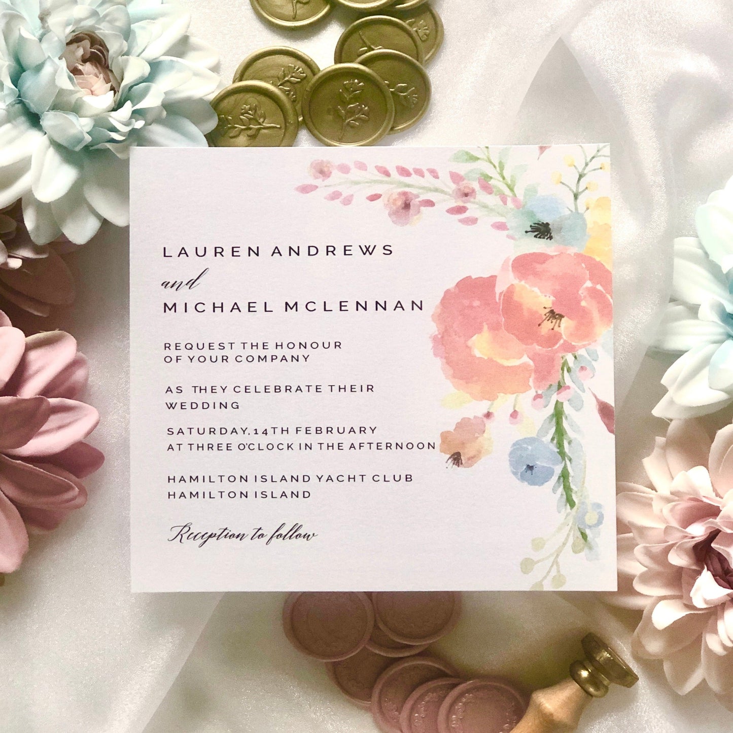 Lauren Rustic Watercolour Flower Wedding Invitation - Glitzy Prints