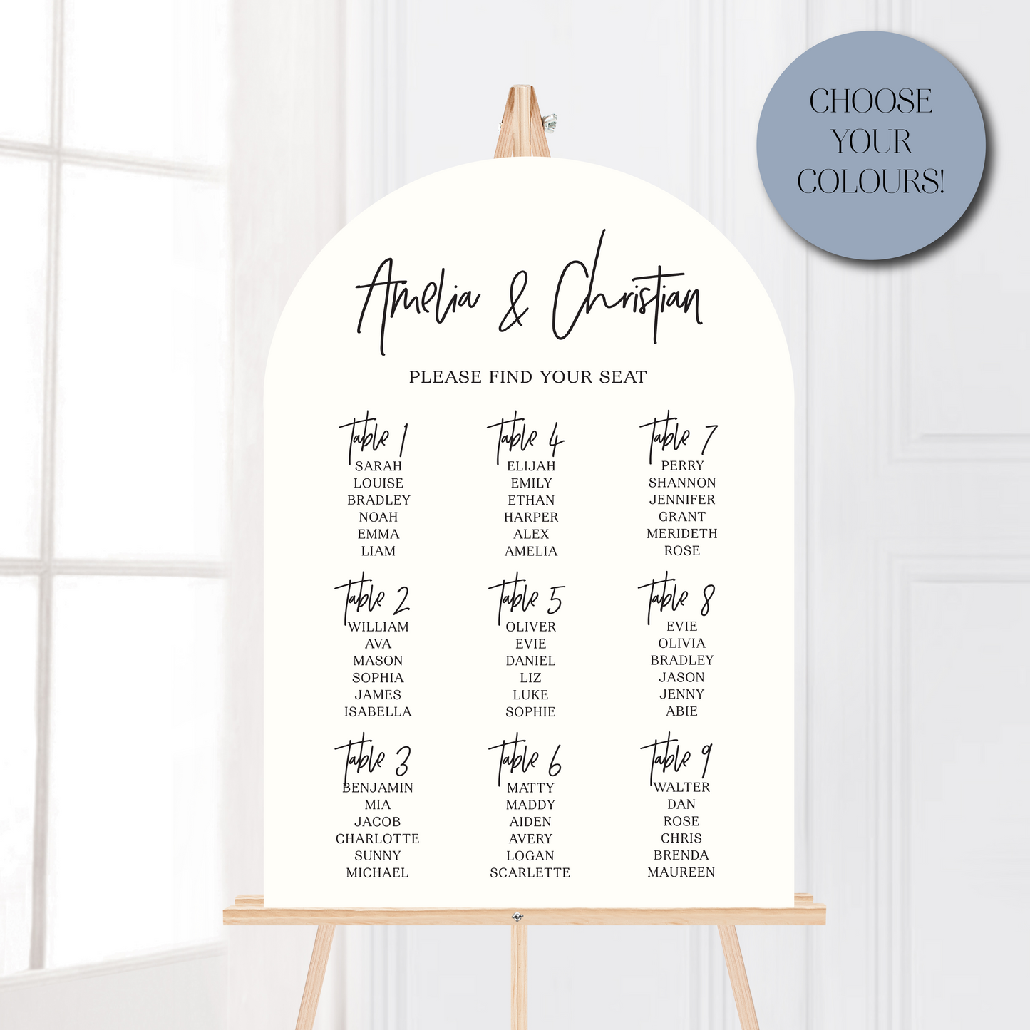 Amelia Arch Wedding Seating Chart Sign - Glitzy Prints
