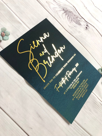 "Sienna Moody Blues" Navy Turquoise Ombre Watercolour Foil Invitation - Glitzy Prints