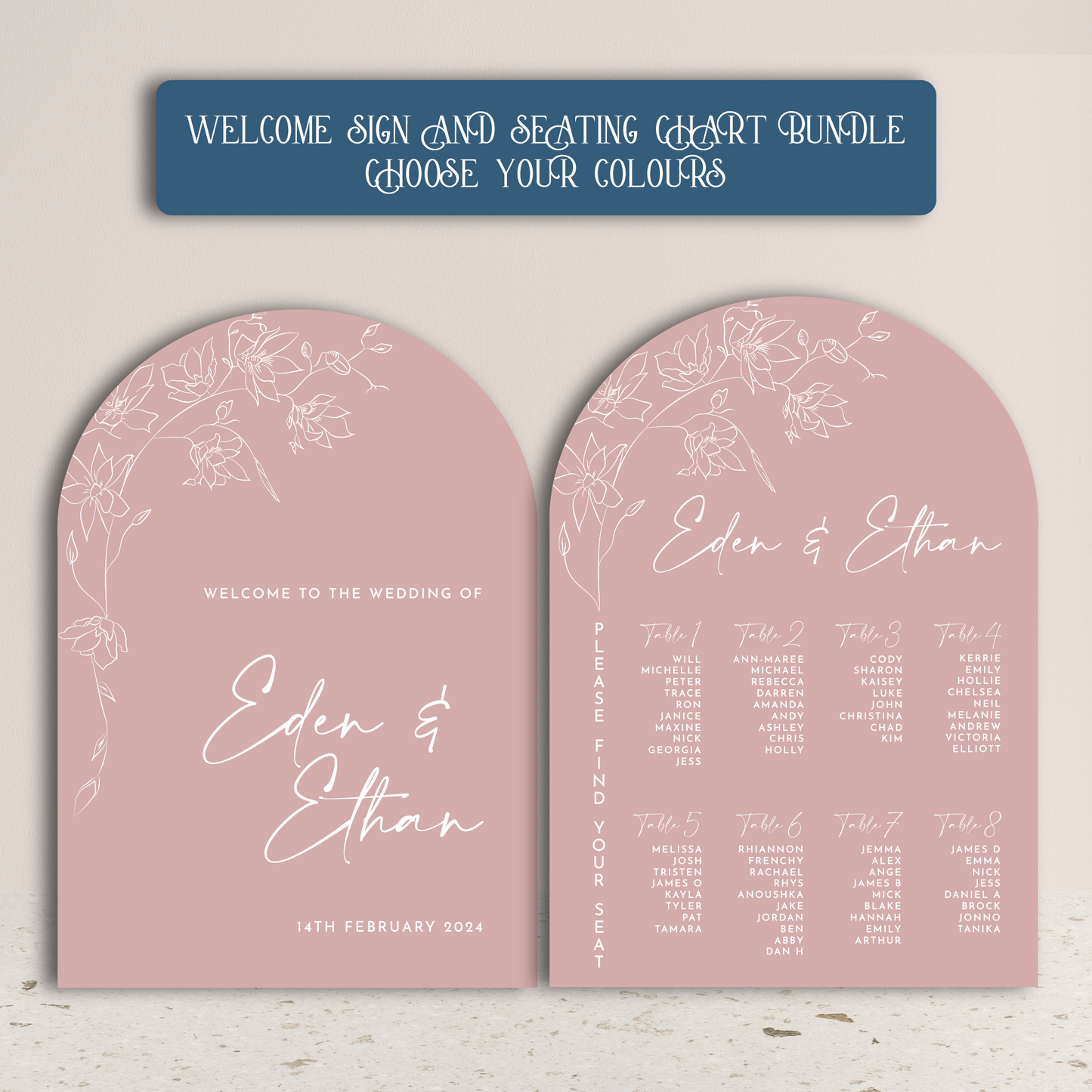 Eden Arch Wedding Welcome Sign and Seating Chart Package - Glitzy Prints