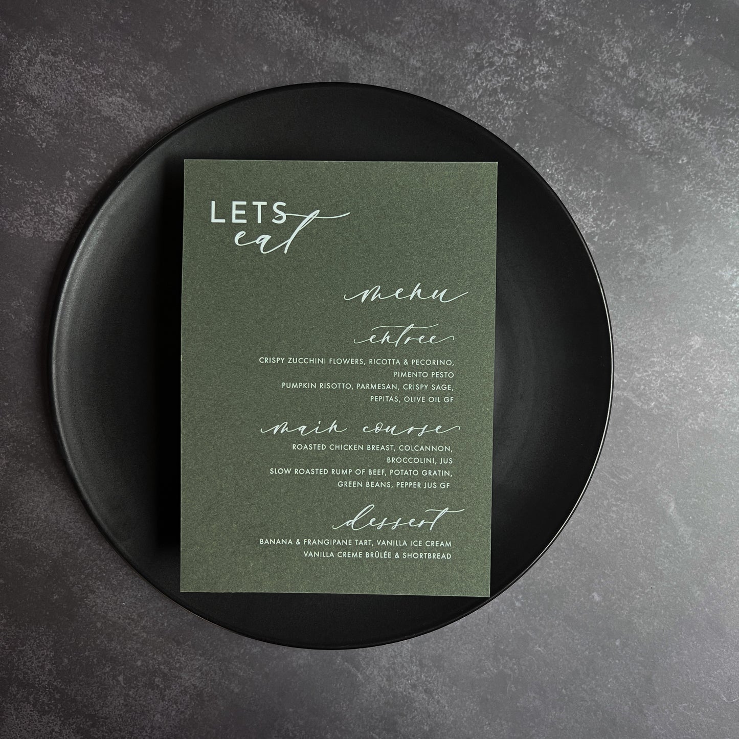 Arch Printed Wedding Menu Seedling Green White Ink