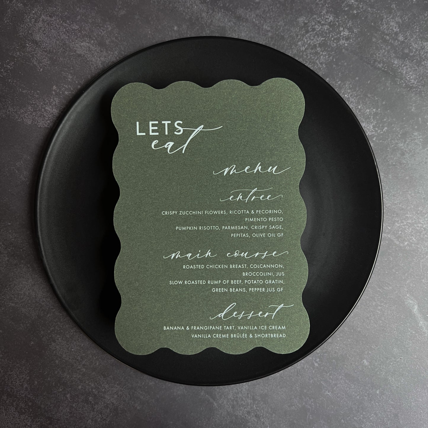 Arch Printed Wedding Menu Seedling Green White Ink