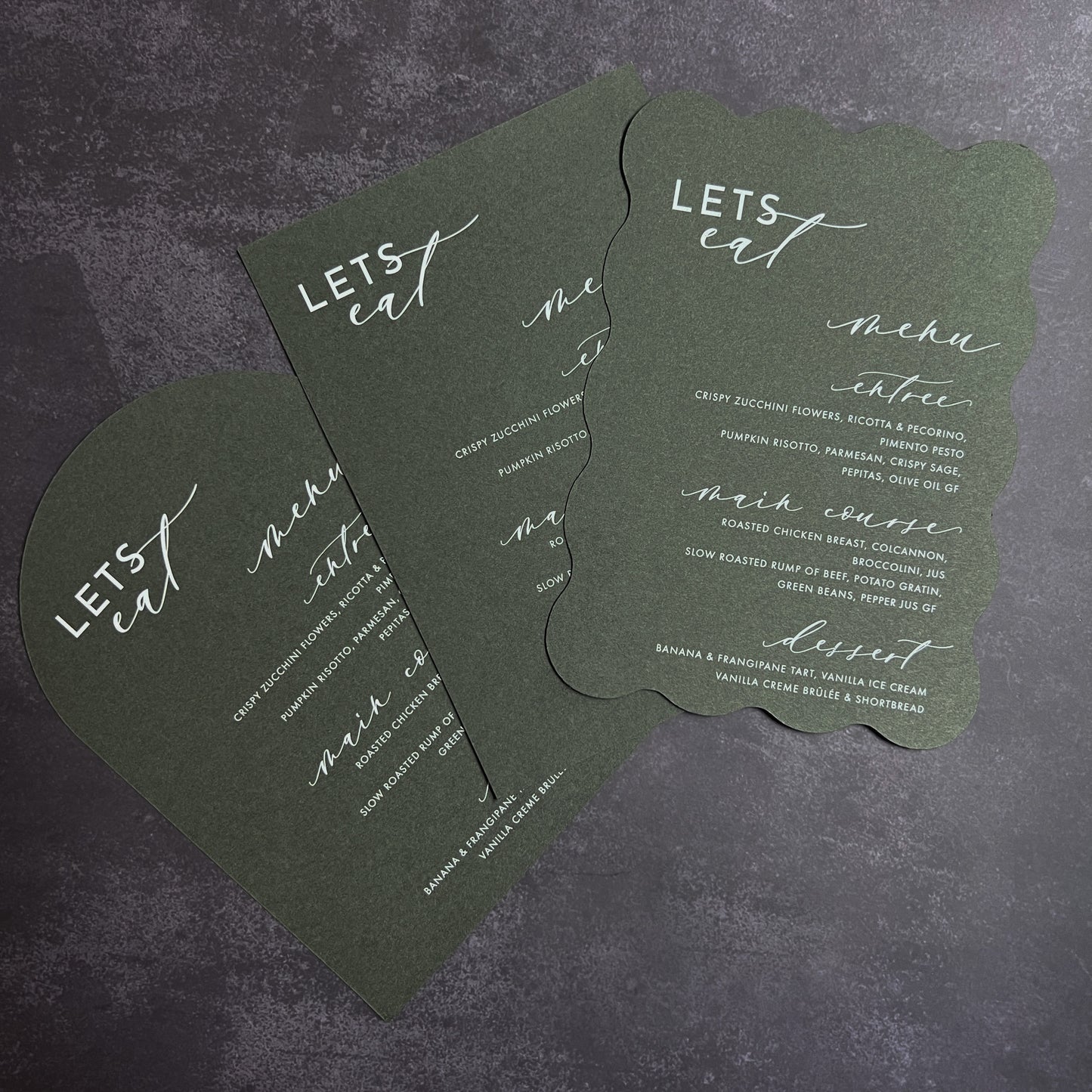 Arch Printed Wedding Menu Seedling Green White Ink