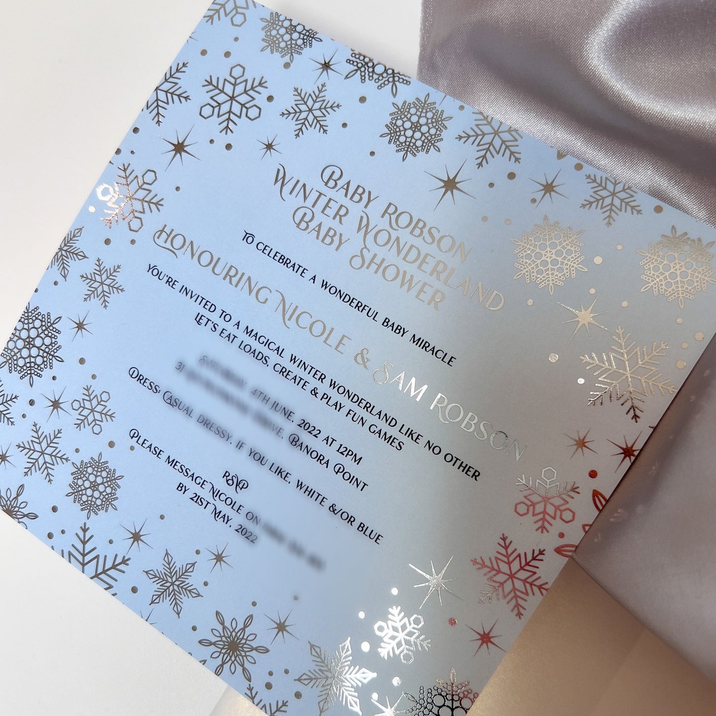 Silver Foil Snowflake Princess Party Baby Shower Christening Invitation