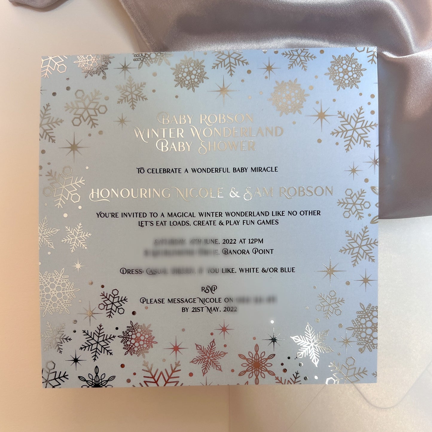 Silver Foil Snowflake Princess Party Baby Shower Christening Invitation