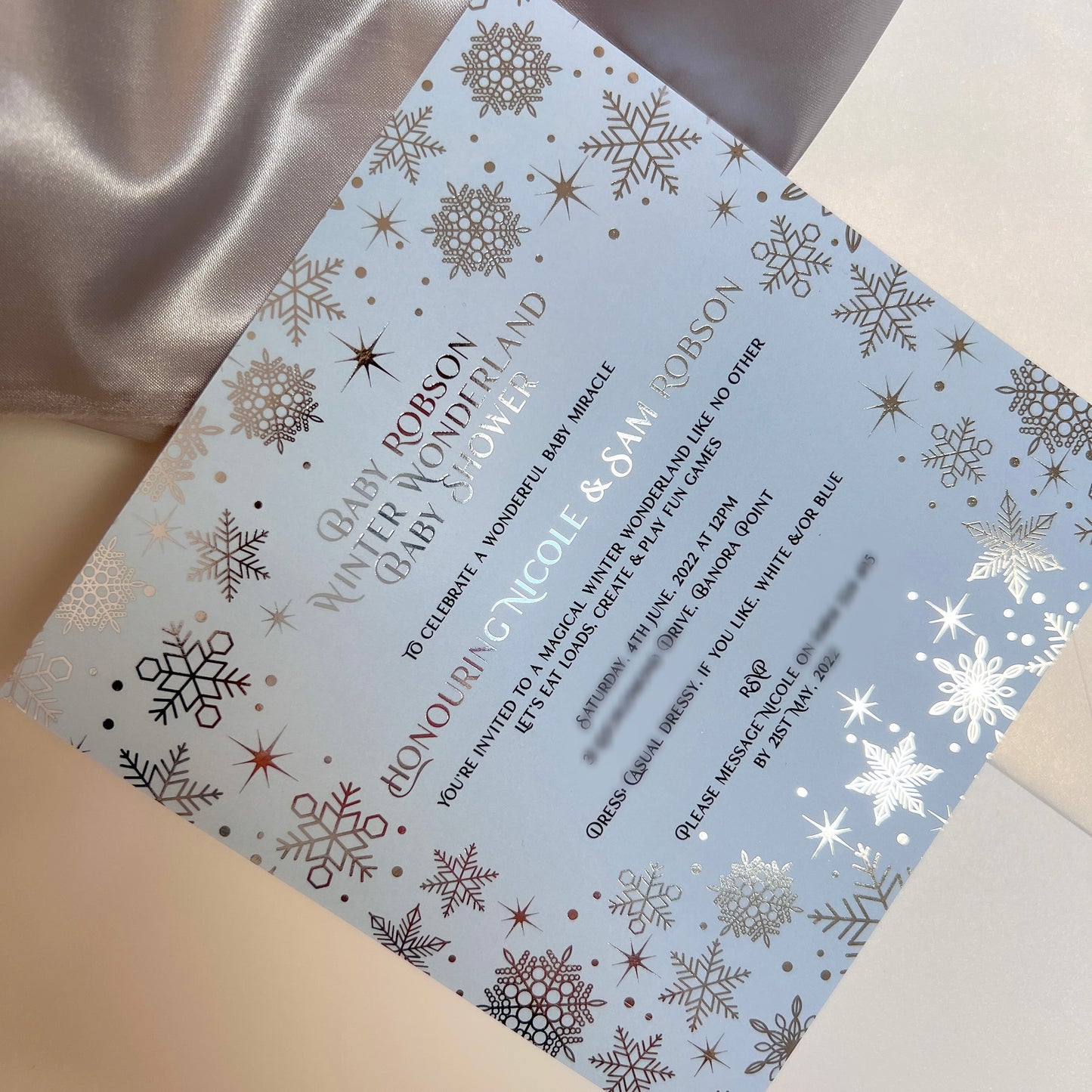 Silver Foil Snowflake Princess Party Baby Shower Christening Invitation
