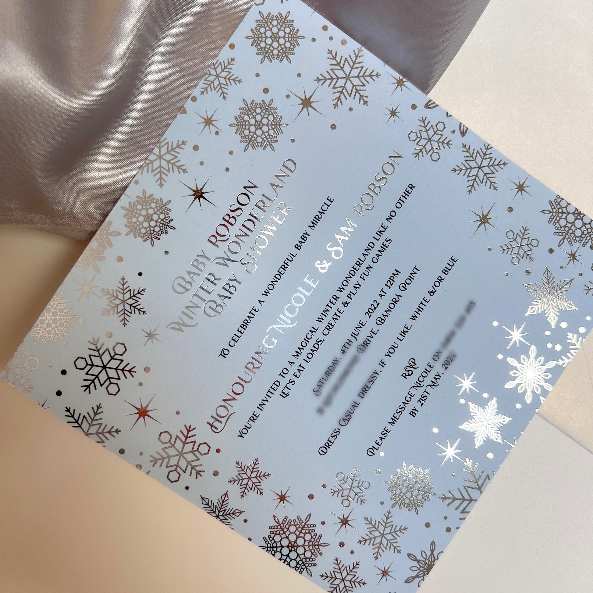 Silver Foil Snowflake Princess Party Baby Shower Christening Invitation