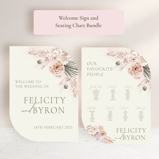 Felicity Boho Wedding Welcome Sign and Seating Chart Package