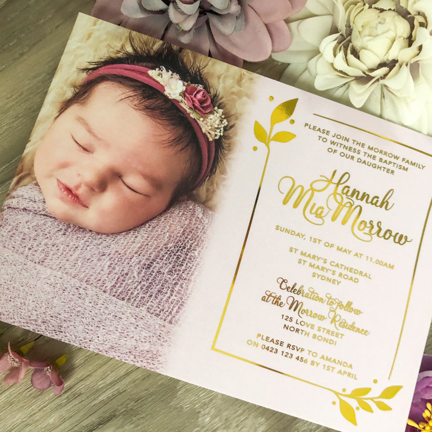 Christening or Baptism Photo Foil Invitation - Glitzy Prints