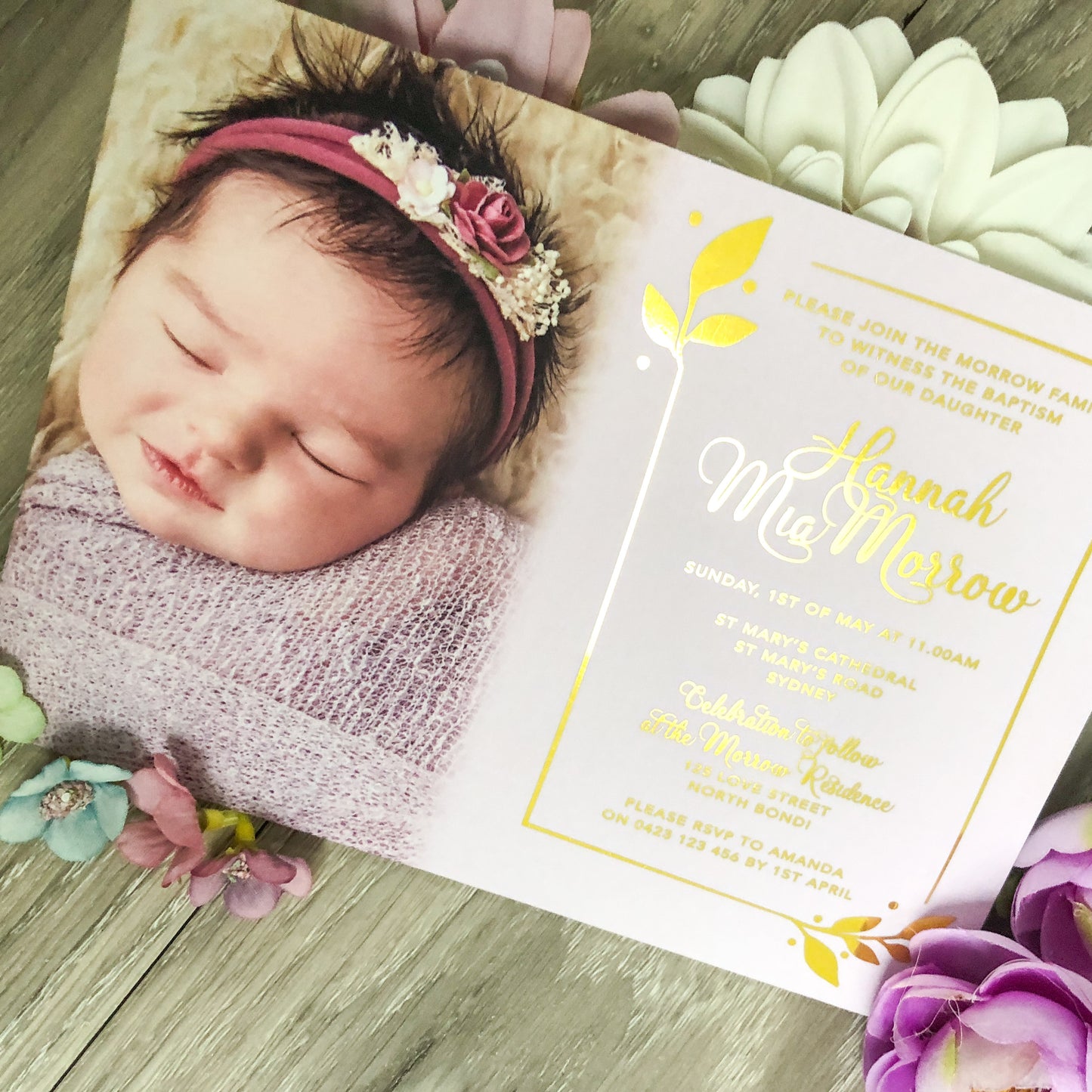 Christening or Baptism Photo Foil Invitation - Glitzy Prints