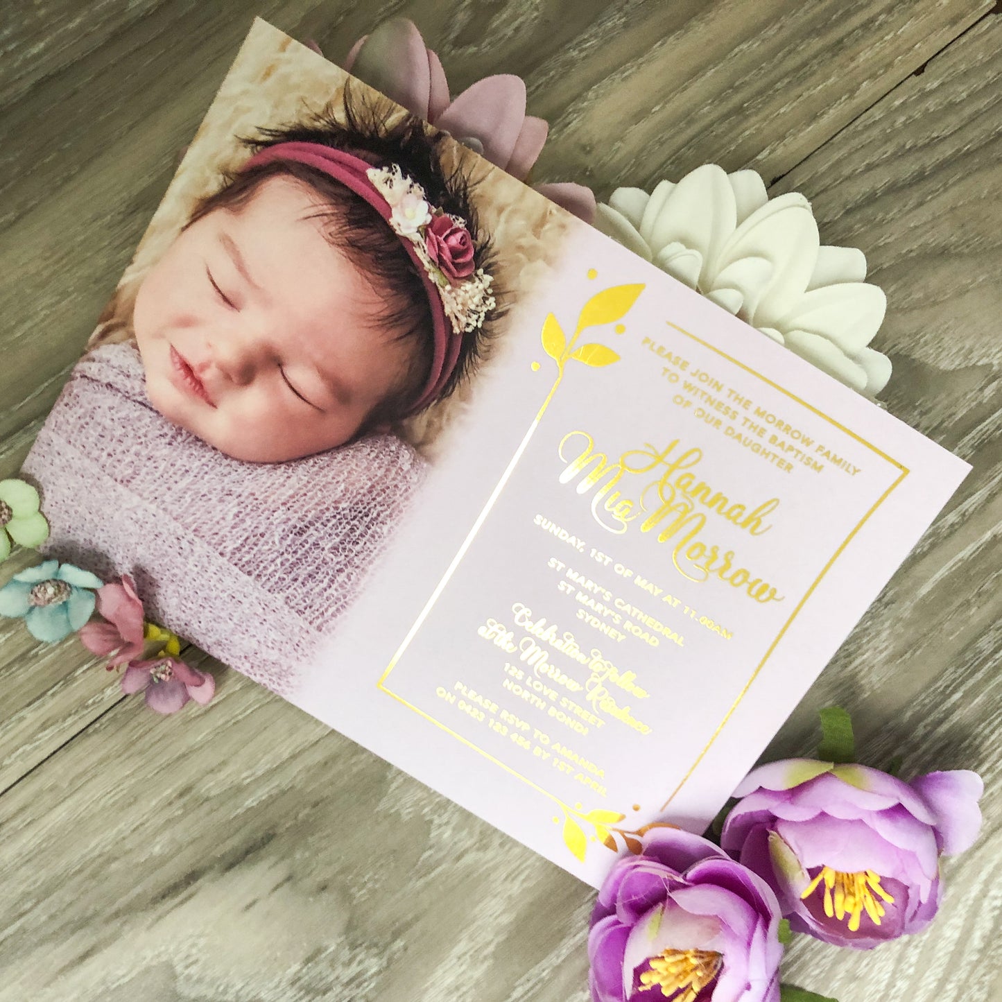 Christening or Baptism Photo Foil Invitation - Glitzy Prints