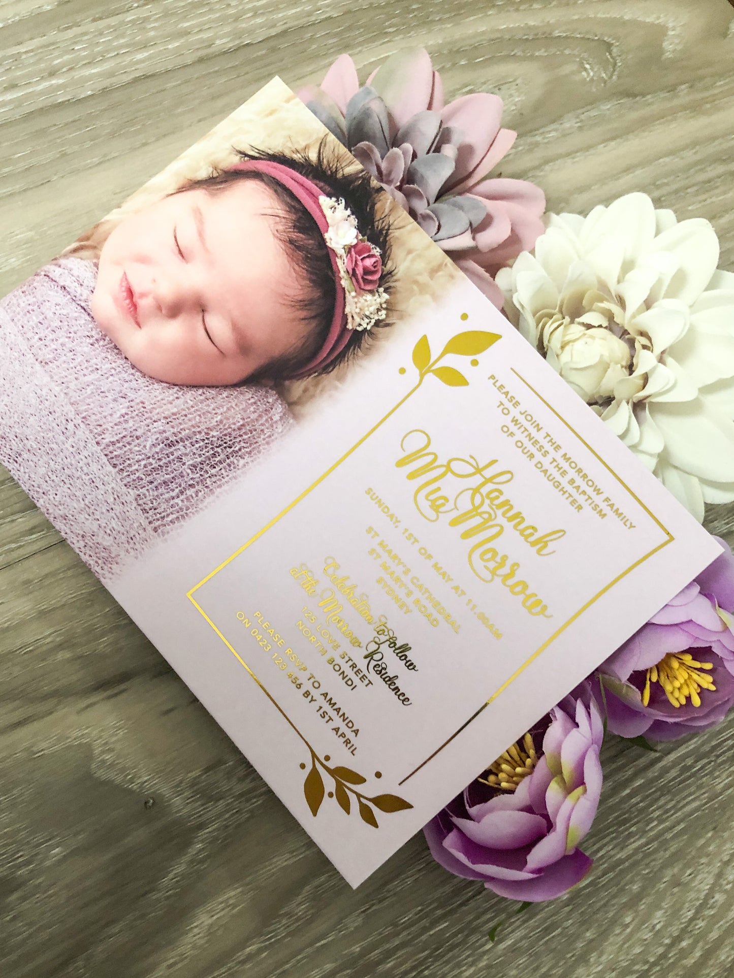 Christening or Baptism Photo Foil Invitation - Glitzy Prints