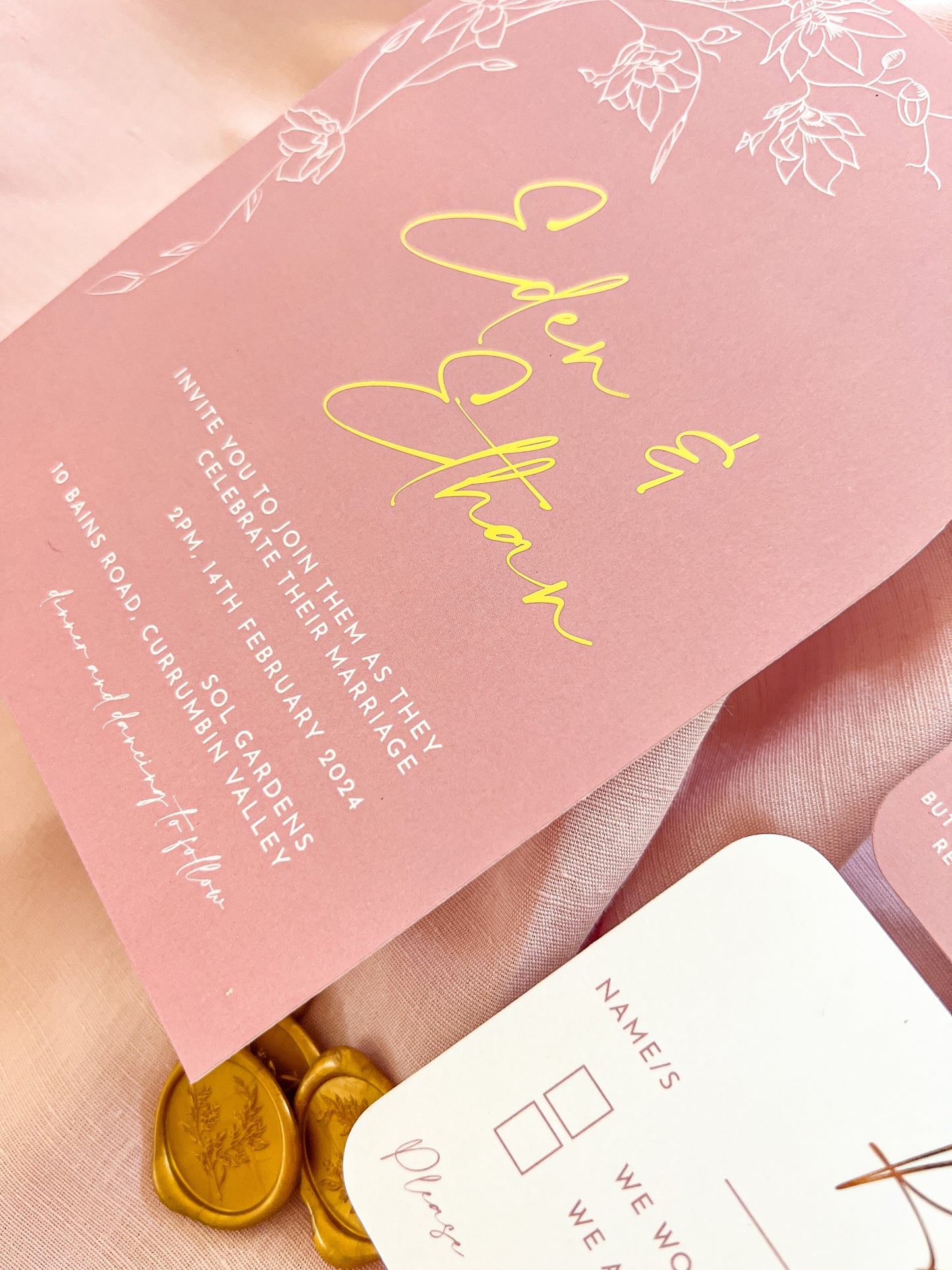 "Eden" Gold Foil Dusty Pink Arch Wedding Invitation Suite - Glitzy Prints