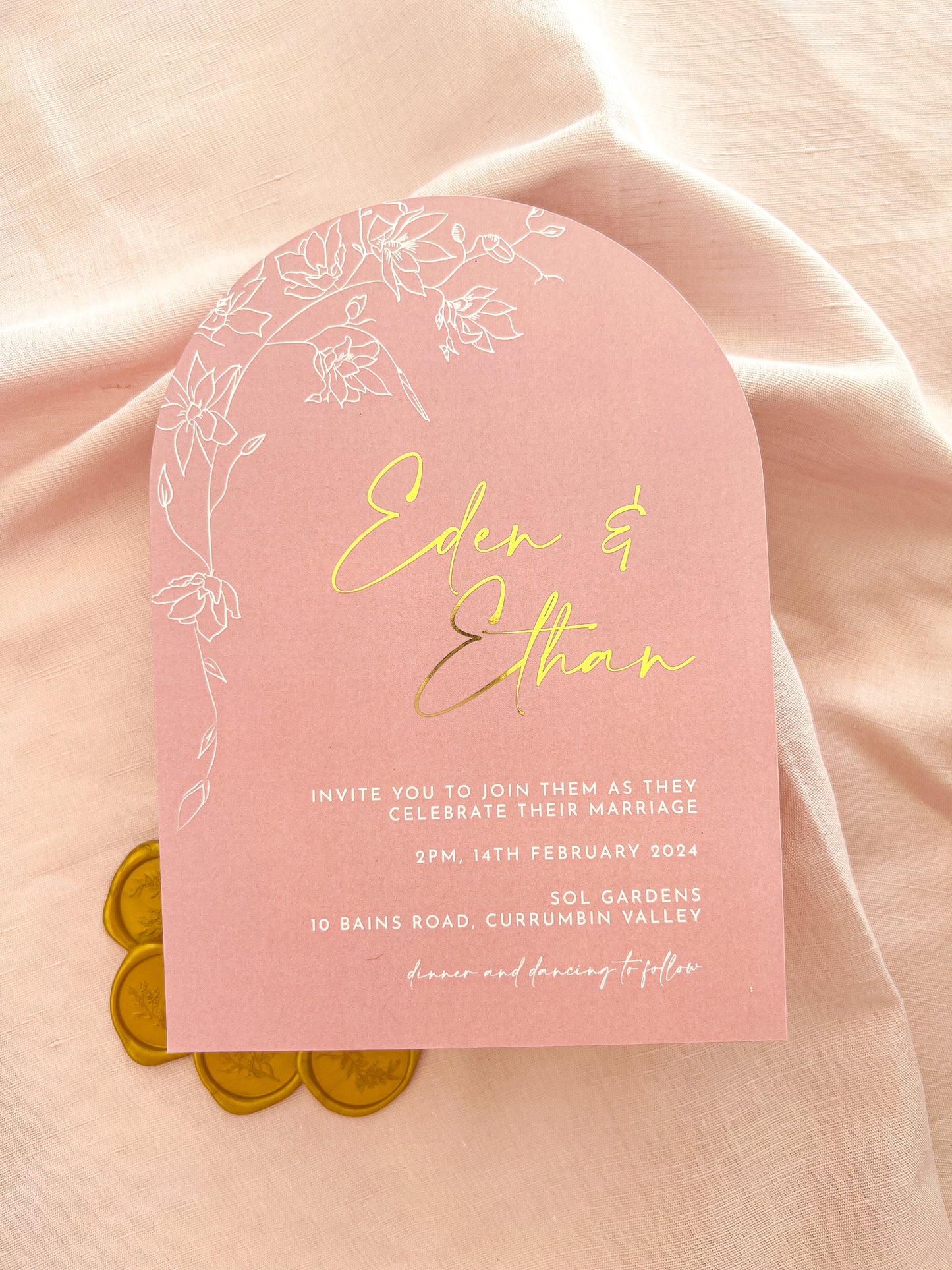 "Eden" Gold Foil Dusty Pink Arch Wedding Invitation Suite - Glitzy Prints