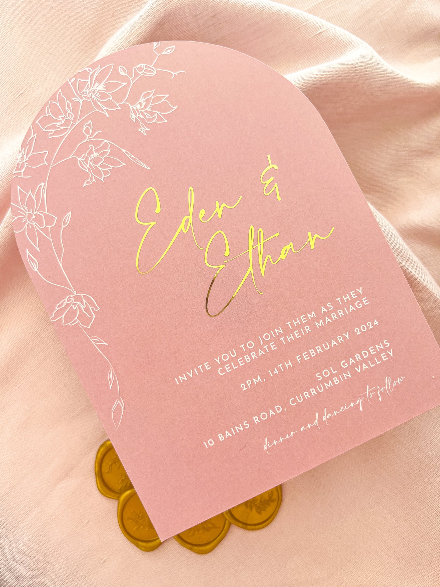 "Eden" Gold Foil Dusty Pink Arch Wedding Invitation Suite - Glitzy Prints