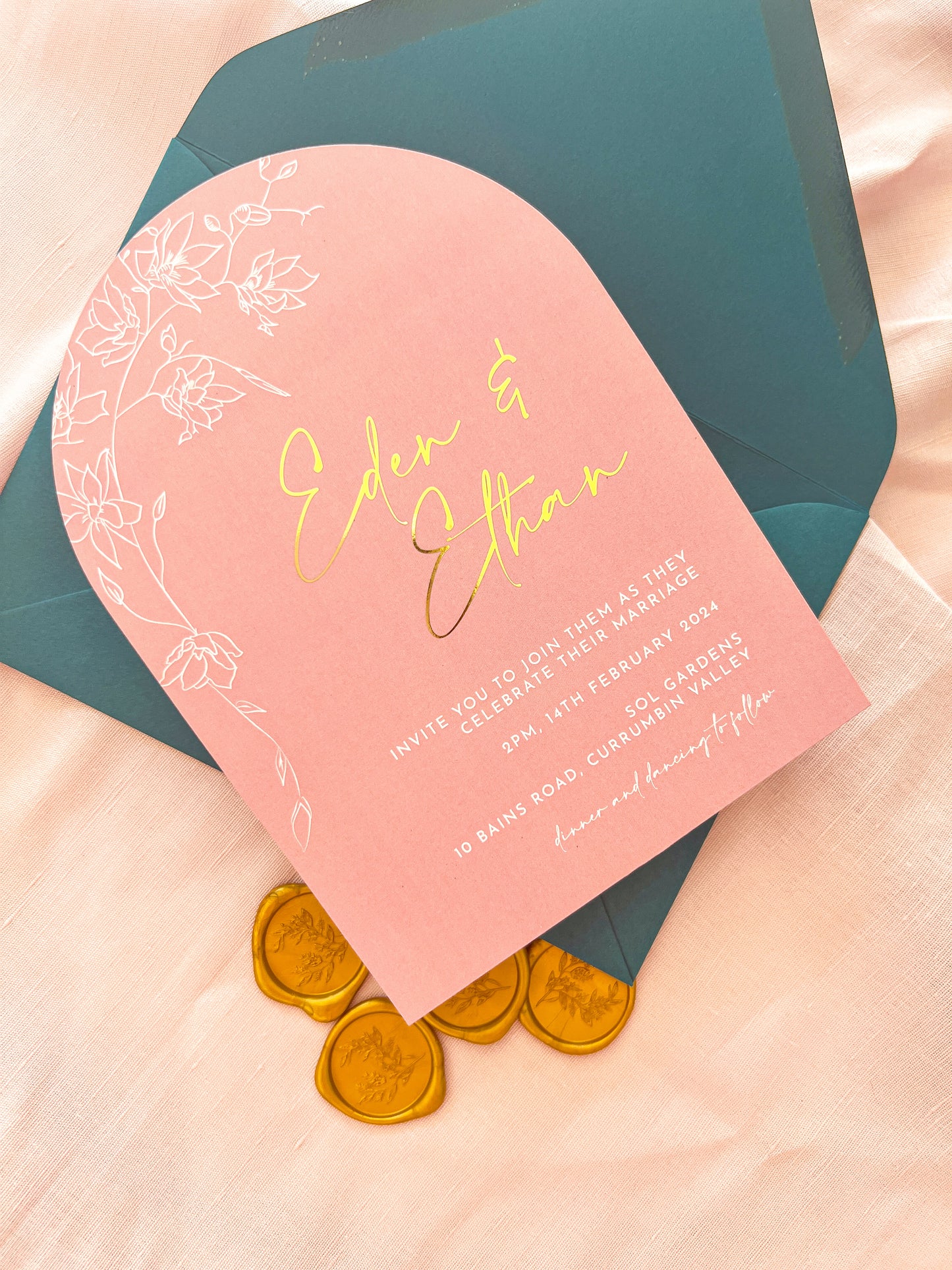 "Eden" Gold Foil Dusty Pink Arch Wedding Invitation Suite - Glitzy Prints