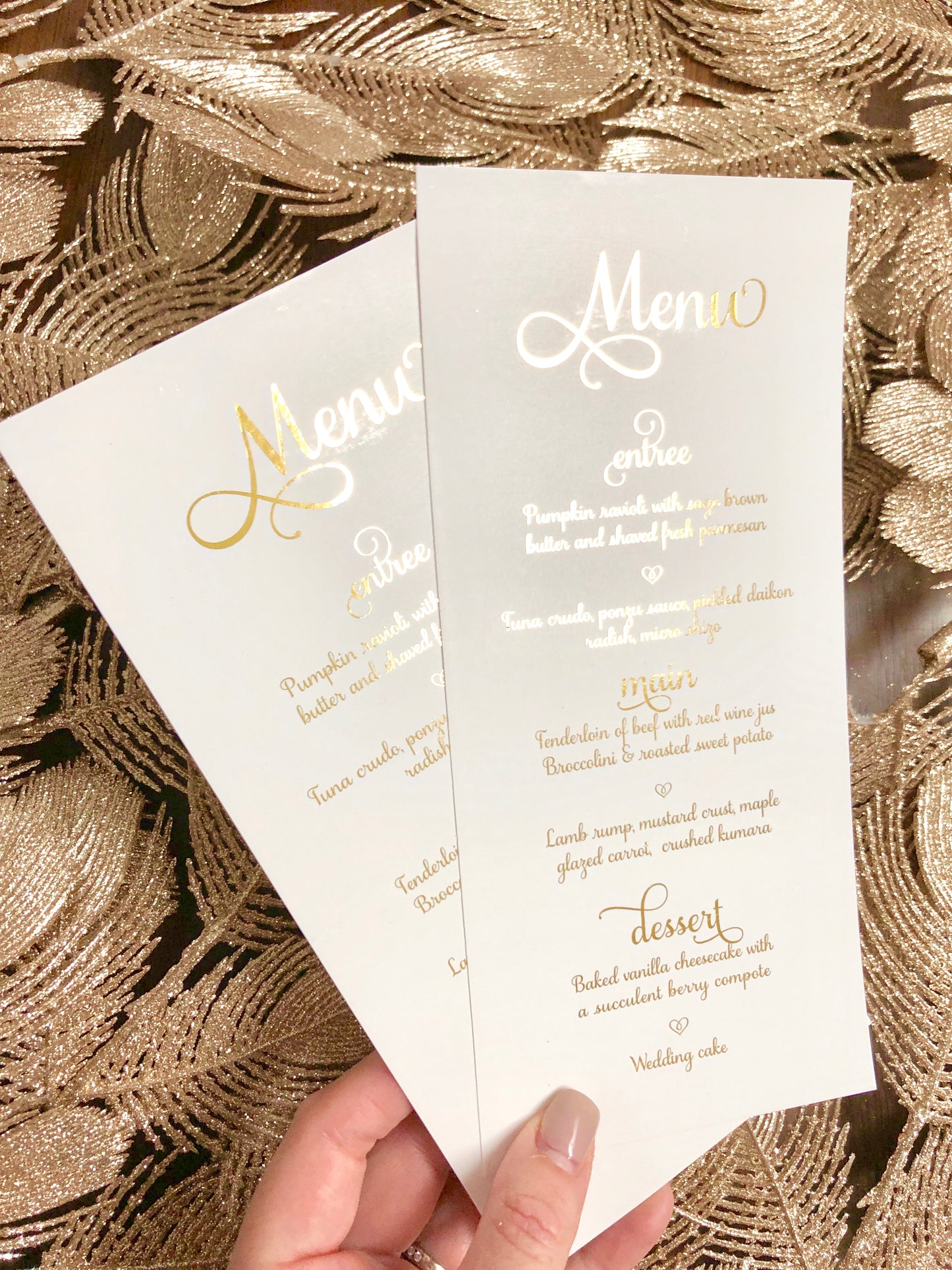 Wedding Menu Cards in Gold or Silver Foil - Glitzy Prints