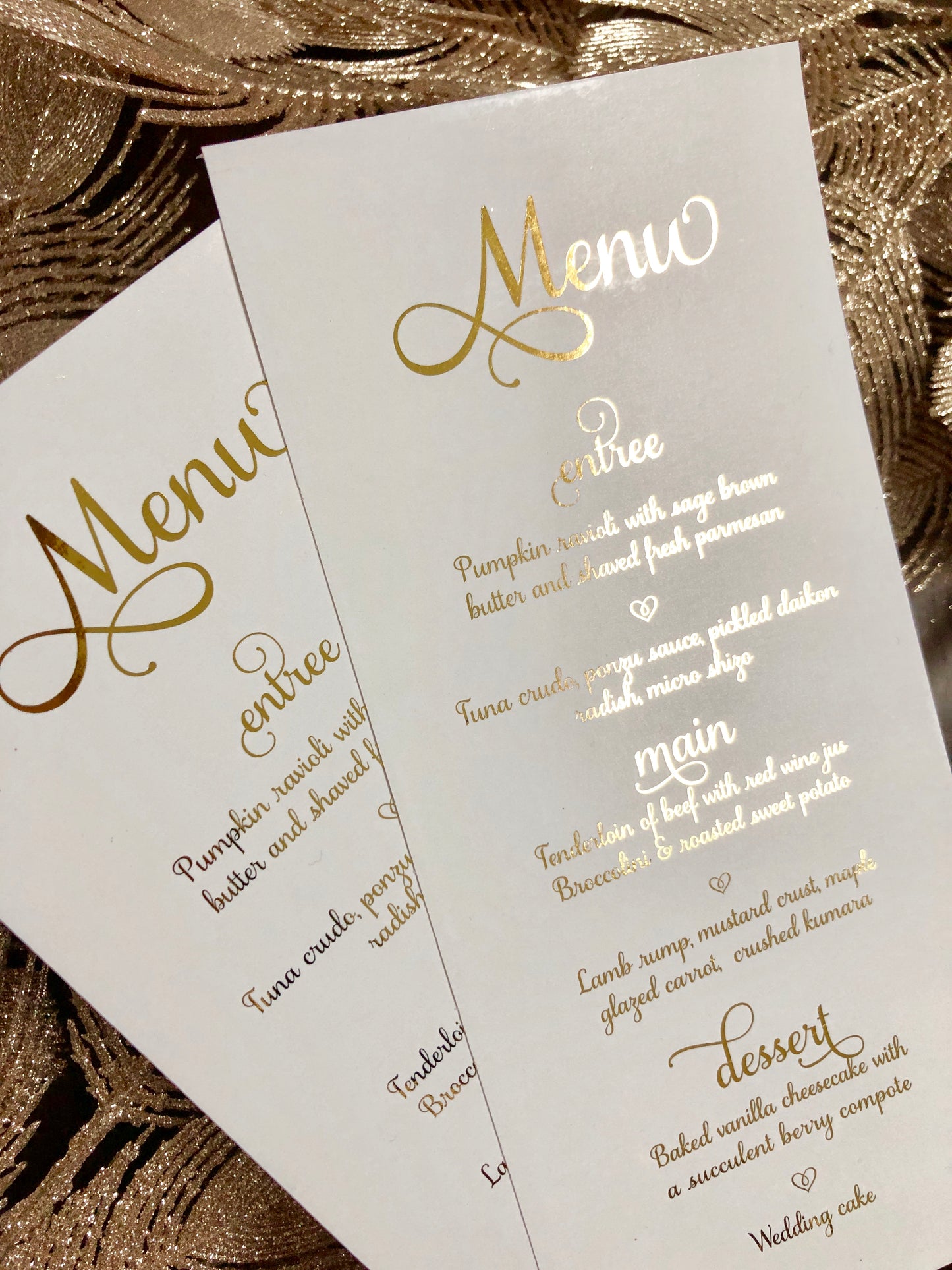 Wedding Menu Cards in Gold or Silver Foil - Glitzy Prints