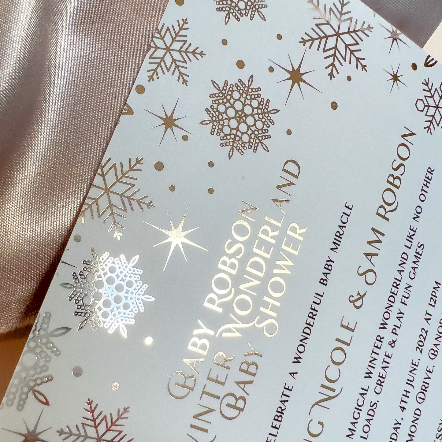 Silver Foil Snowflake Princess Party Baby Shower Christening Invitation
