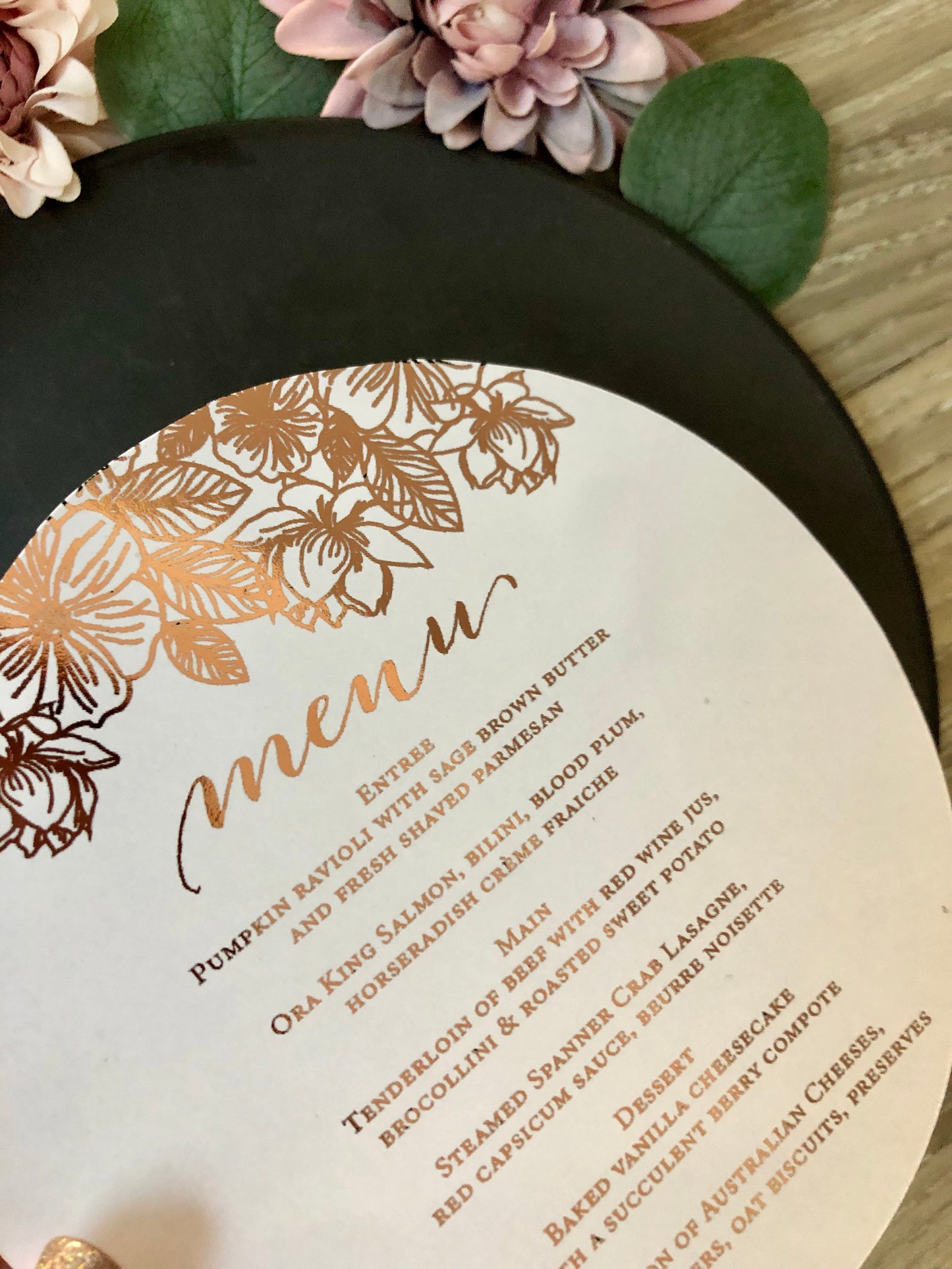 Gold, or Silver Foil Round Flower Menu - Glitzy Prints